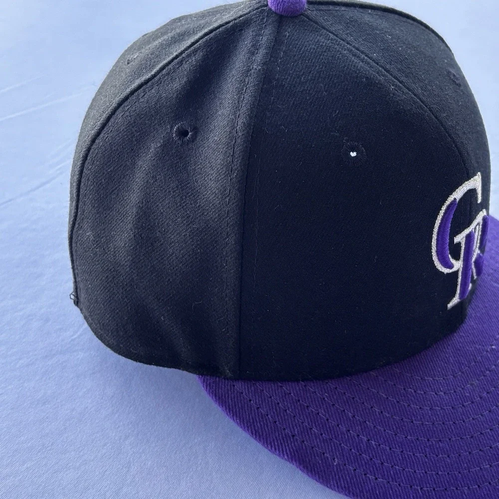 Colorado Rockies New Era 59FIFTY Fitted Hat Black Purple Size 7 1/2 MLB On-Field